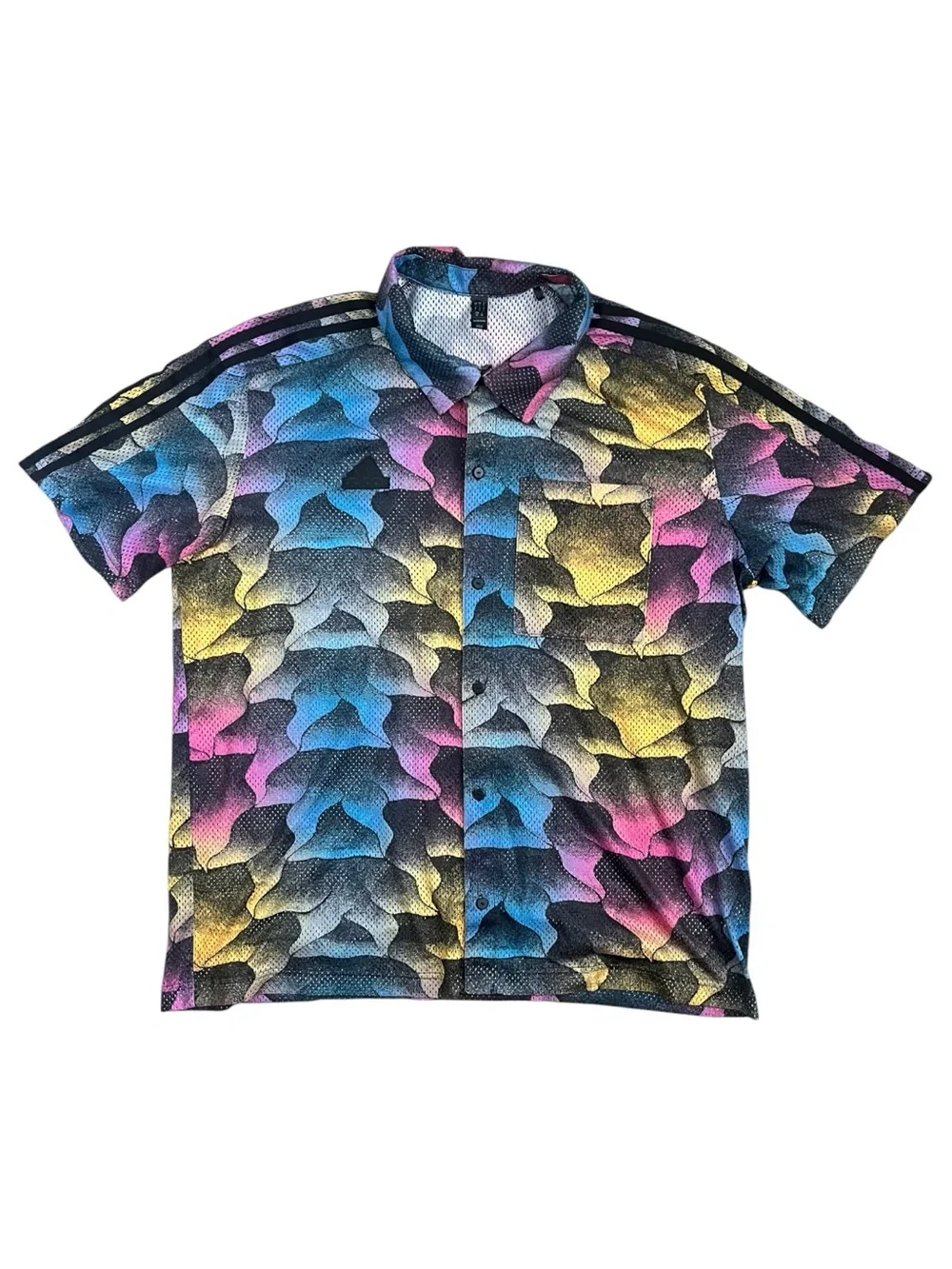 Adidas Tiro Allover Print Mesh Resort Shirt Summer Beach Colorful Mens Large